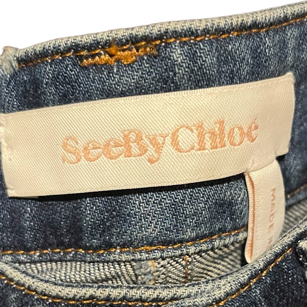 See by Chloe Leather Denim corduroy suede Paneled Flare Jeans Patchwork - Picture 7 of 13
